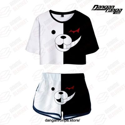 Danganronpa Monokuma Crop Shirt + Shorts Set Cosplay Costume Sexy Sportwear Color 1 / Xl