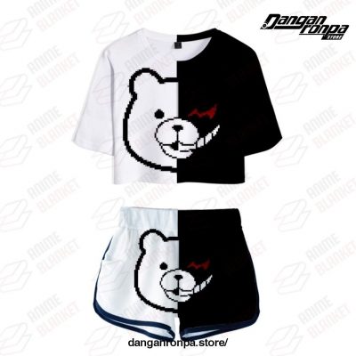 Danganronpa Monokuma Crop Shirt + Shorts Set Cosplay Costume Sexy Sportwear Color 2 / Xxl