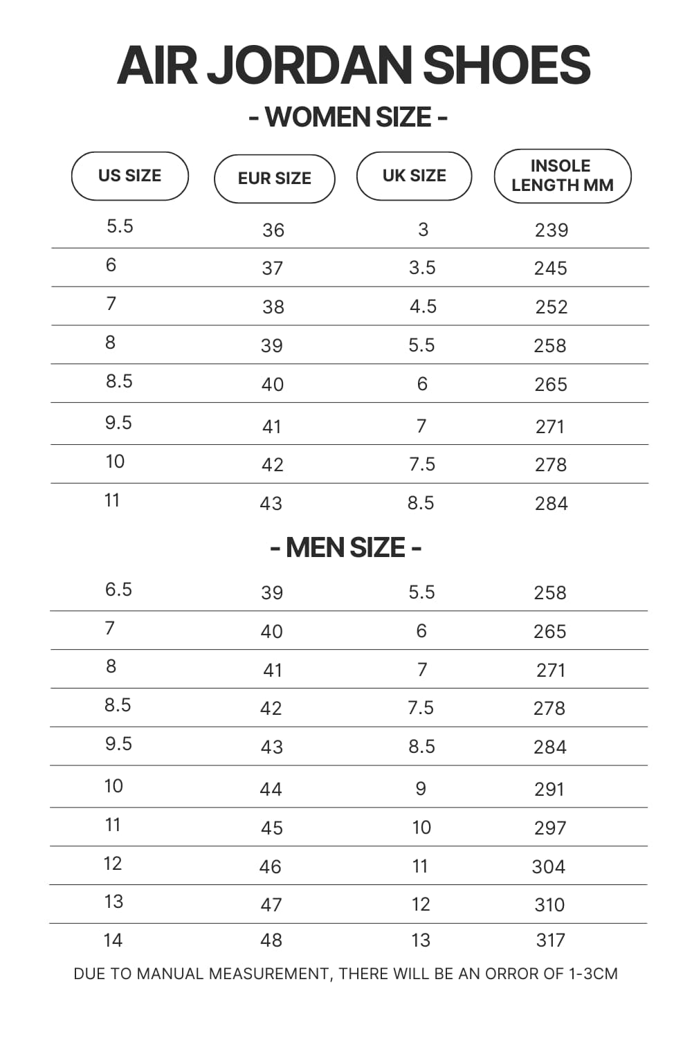 Air Jordan Shoes Size Chart - Danganronpa Store