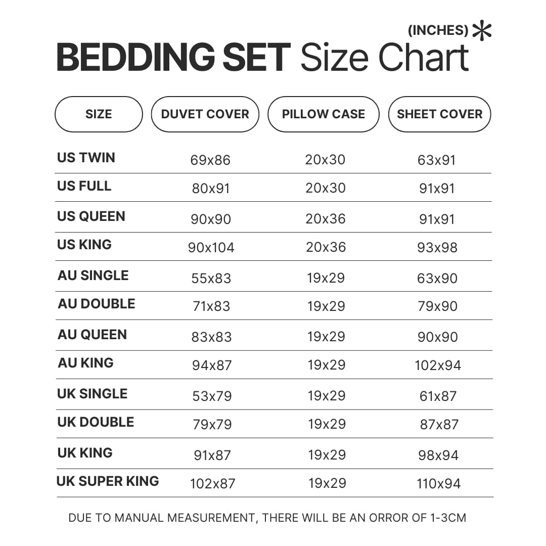 Bedding Set Size Chart - Danganronpa Store